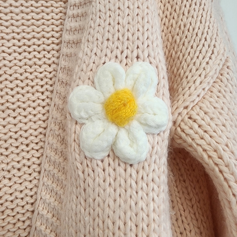 Altar'd State Pink Jenny 3D Knit Daisy Cardigan - Floral Puff - Boho Size Small - Picture 4 of 8